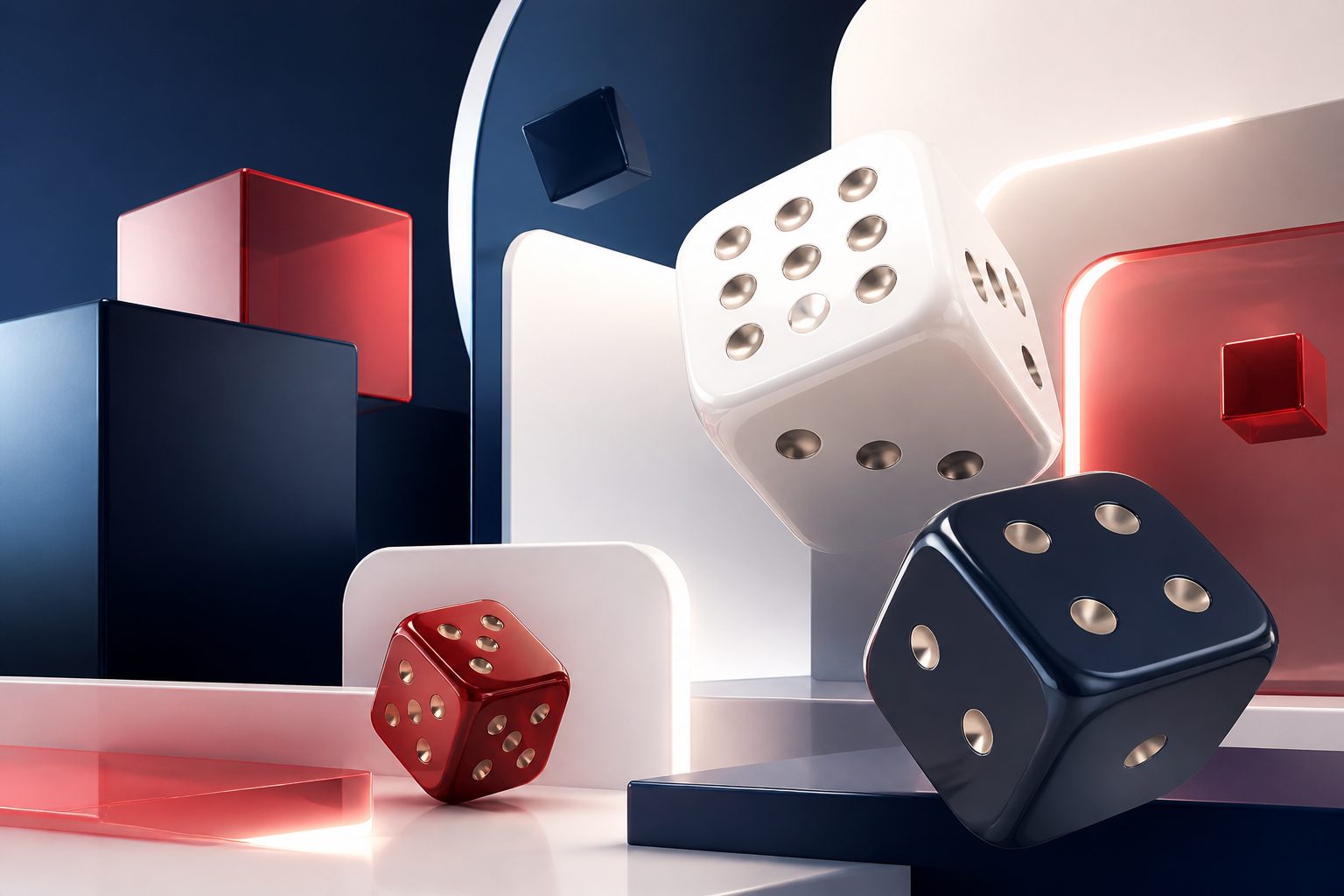 Ilustración de dados y paneles geométricos